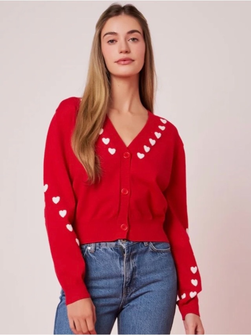 English Factory HEART ACCENT KNIT CARDIGAN